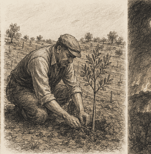 Illustration: das Pflanzen der Olivenbäume, Lysimachia